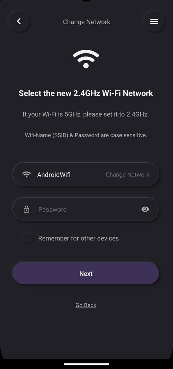 Enter the new Wi-Fi details