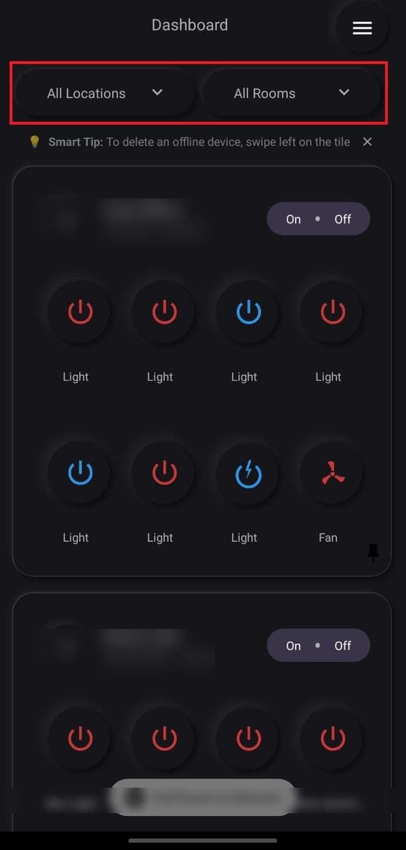 Filter by room or location