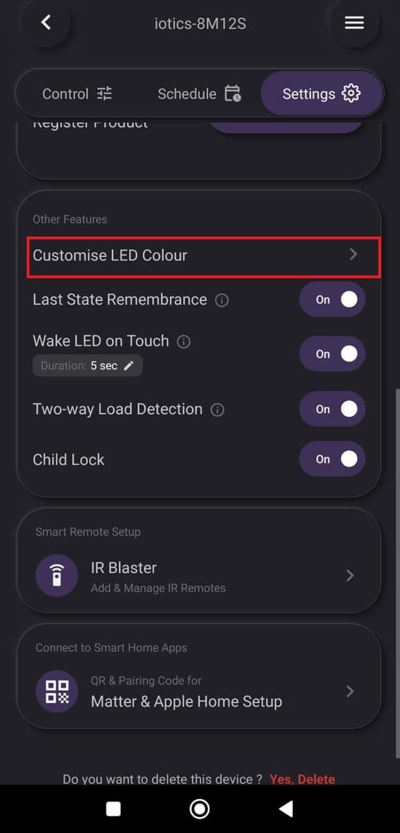 Tap Customise LED Colour