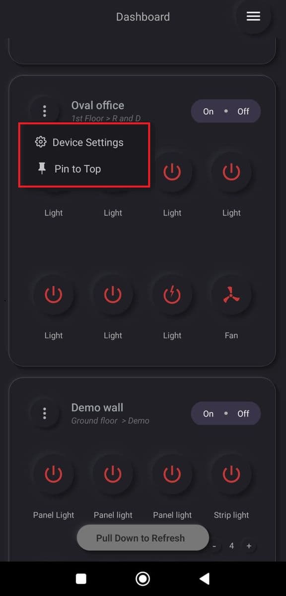 Pin a device to the top