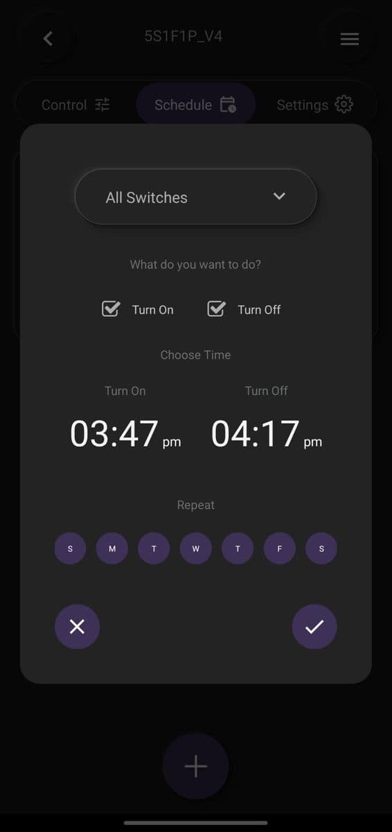 Set the on and off times