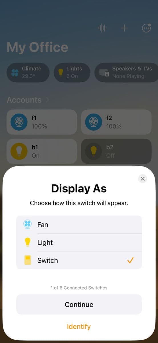 Choose Fan, Light or Switch